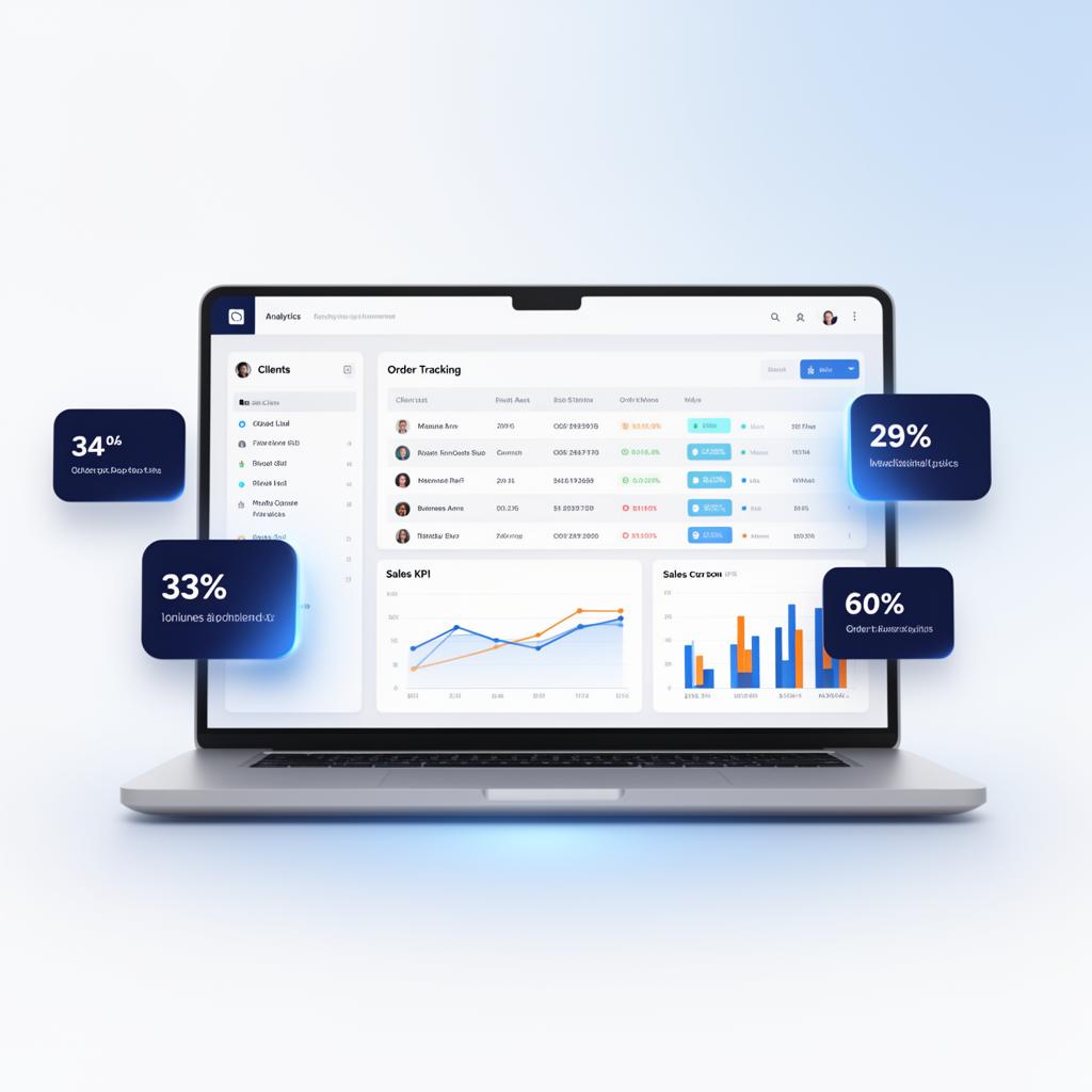Painel mostrando controle de clientes, pedidos e indicadores