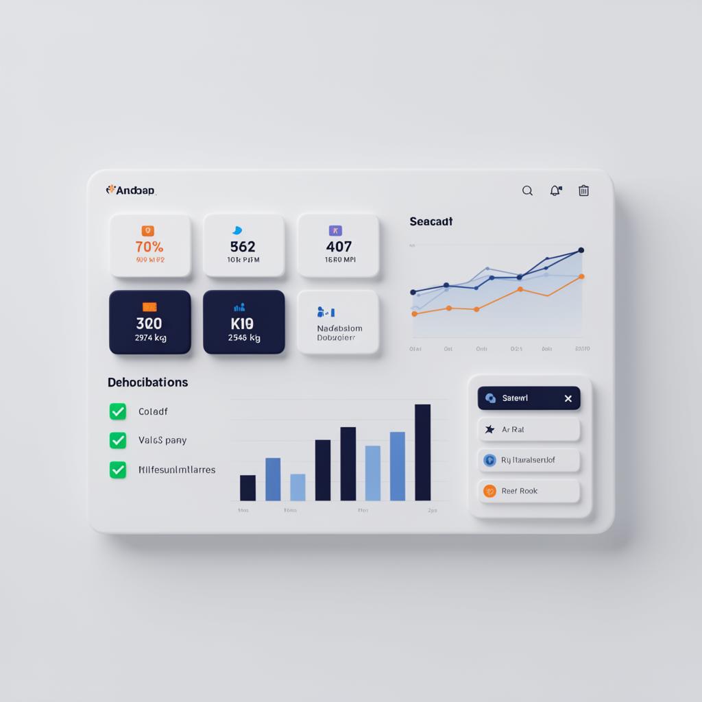 Dashboard com KPIs, checklist e quadro de tarefas organizados