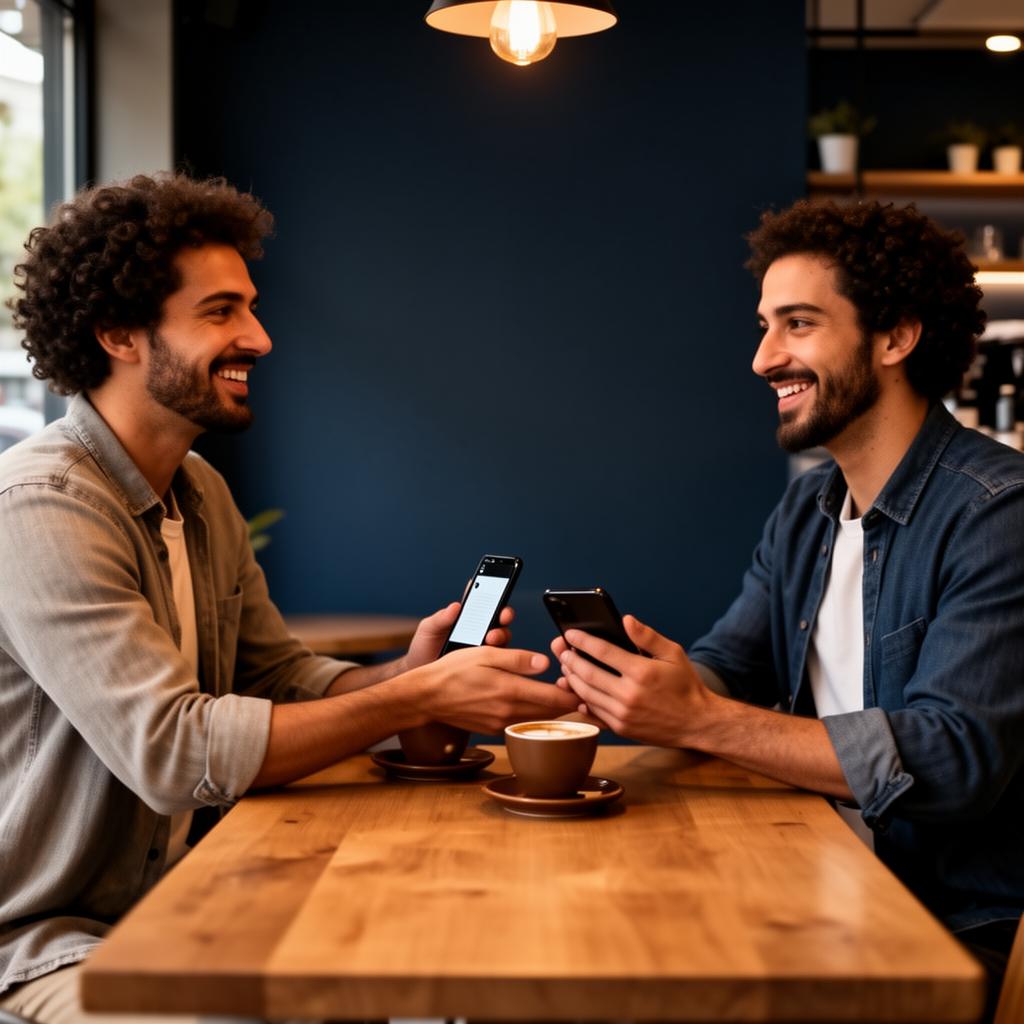 Duas pessoas conversando e trocando contatos — networking