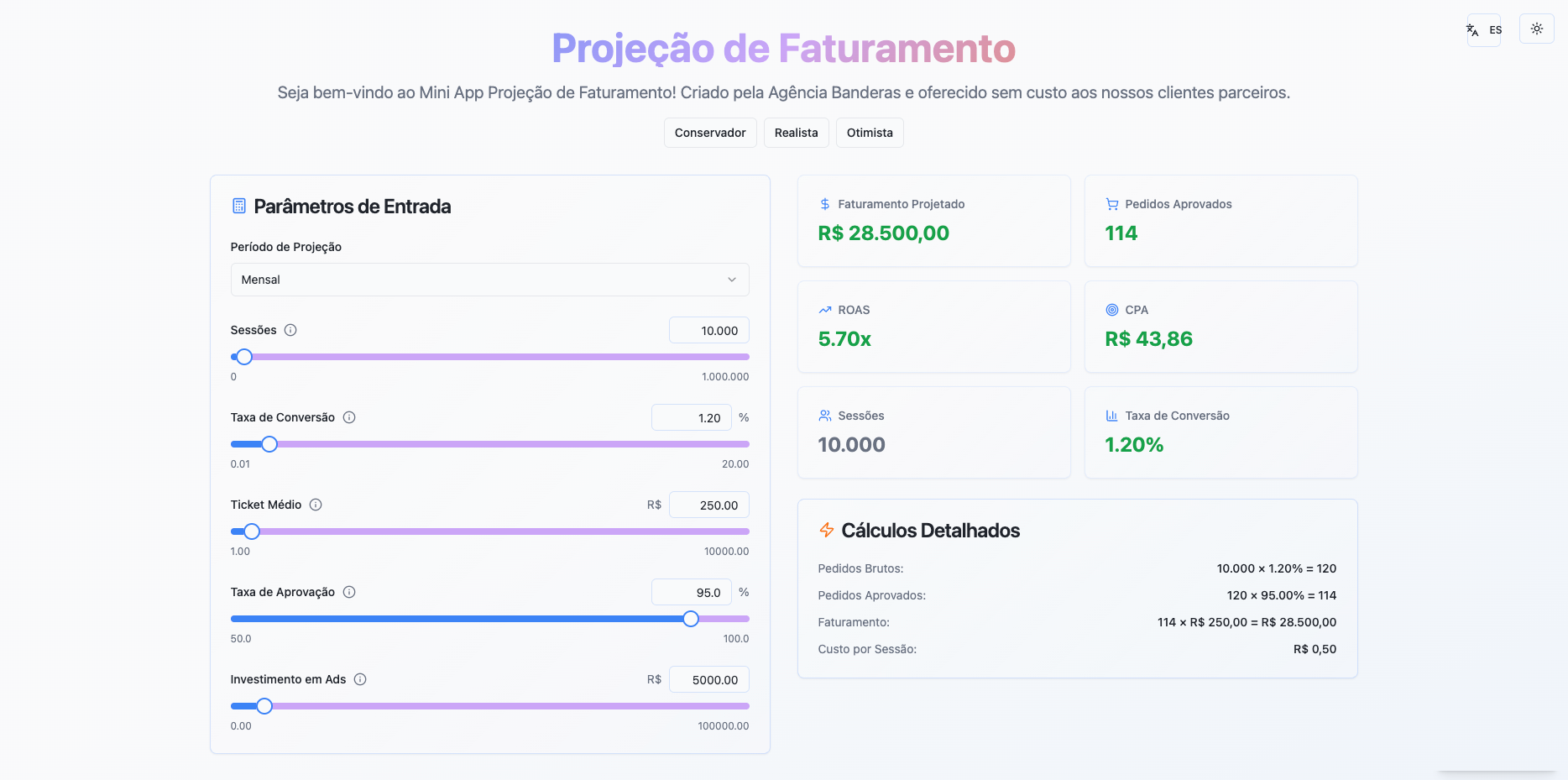 Mockup Projeção de Faturamento E-commerce