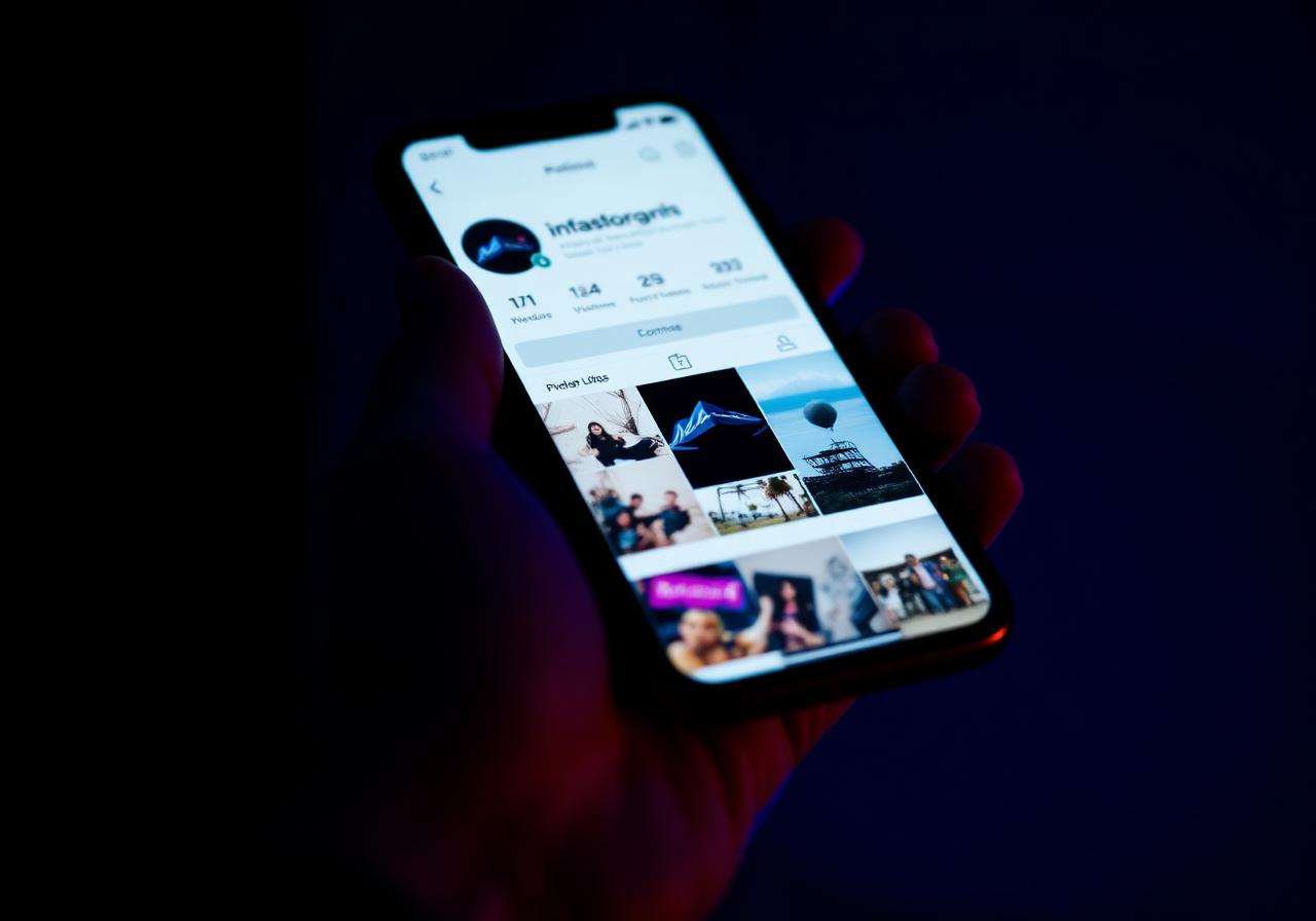 Smartphone exibindo um perfil profissional em rede social